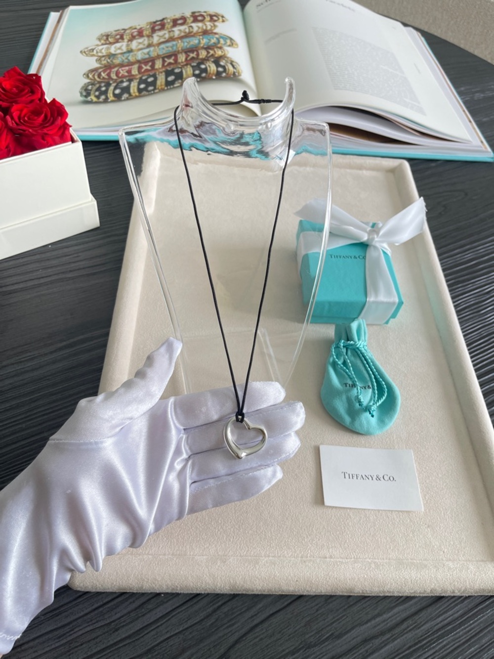 Tiffany Elsa Peretti Open Heart Pendant Cord Necklace Silver 27mm 18” $950 - Picture 4 of 9